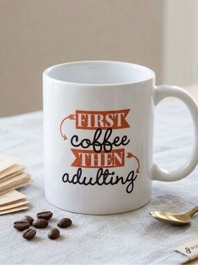 Royal Norfolk Adult Novelty Mug “First coffee then adulting”